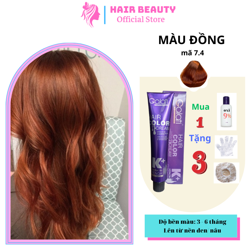 Thuốc nhuộm tóc GALATI màu Đồng mã 7.4 tuýp 100g, không cần tẩy, không khô tóc