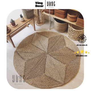 Thảm Cói Tròn hoạ tiết hình hộp 3D VỪNG DECOR Trang Trí Phòng Khách, Phòng Ngủ, Phụ Kiện Chụp Ảnh