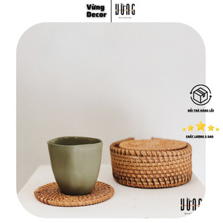 Bộ Lót Ly, Lót Cốc Chén VỪNG DECOR Bộ Này Có Hộp Đựng, Chất Liệu Mây Tự Nhiên