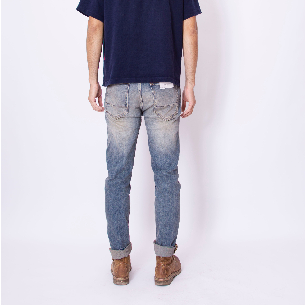 Quần jean nam LAB+ COTTONLAB quần bò nam màu xanh bụi bặm, chất co dãn from slimfit cao cấp