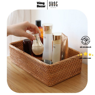 Khay Mây Đựng Đồ hình chữ nhật sâu lòng VỪNG DECOR Đựng Hoa Quả, Bánh Kẹo