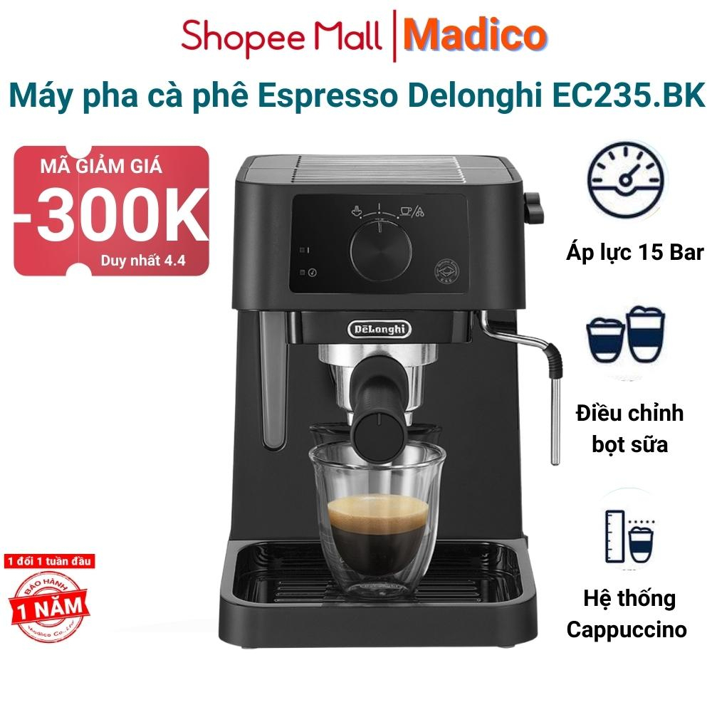 Máy pha cà phê Delonghi EC235.BK công suất 1100W áp suất 12bar pha Espresso đánh bọt sữa capuchino, latte - BH 12 tháng