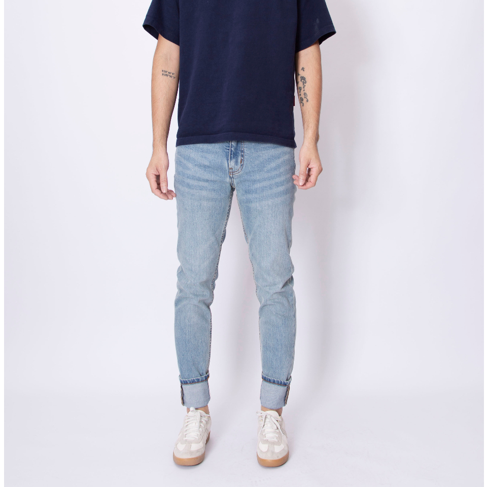 Quần jean nam LAB+ COTTONLAB quần bò nam màu xanh nhạt chất co dãn, from slimfit cao cấp S230201LAB