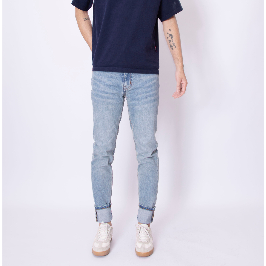 Quần jean nam LAB+ COTTONLAB quần bò nam màu xanh nhạt chất co dãn, from slimfit cao cấp S230201LAB