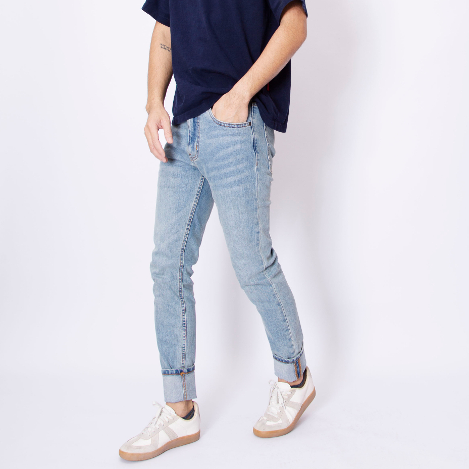 Quần jean nam LAB+ COTTONLAB quần bò nam màu xanh nhạt chất co dãn, from slimfit cao cấp S230201LAB