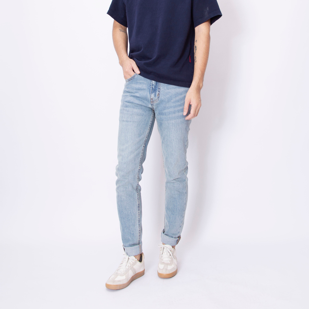 Quần jean nam LAB+ COTTONLAB quần bò nam màu xanh nhạt chất co dãn, from slimfit cao cấp S230201LAB