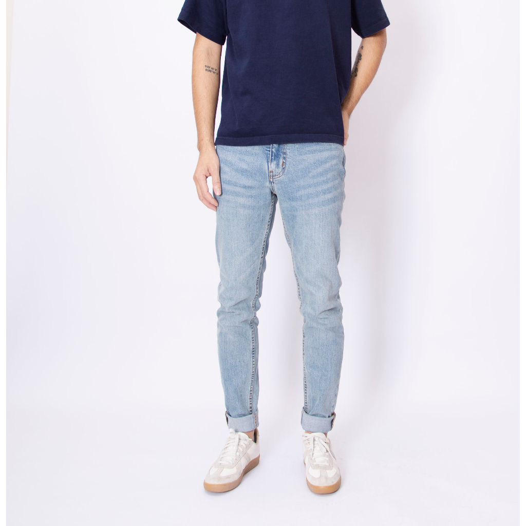 Quần jean nam LAB+ COTTONLAB quần bò nam màu xanh nhạt chất co dãn, from slimfit cao cấp S230201LAB