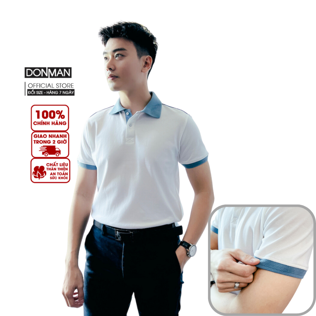 Áo thun polo cao cấp DONMAN, form Regular chất cotton SKB Pique phối cổ và viền tay có độ co giãn, thấm hút tốt - AT43