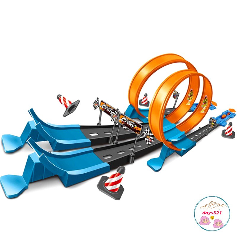 Bộ đường đua hotwheels mô hình đường đua gồm 2 vòng xoắn và 1 xe ô tô đồ chơi trẻ em