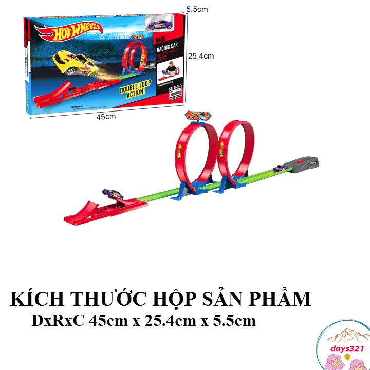 Bộ đường đua hotwheels mô hình đường đua gồm 2 vòng xoắn và 1 xe ô tô đồ chơi trẻ em