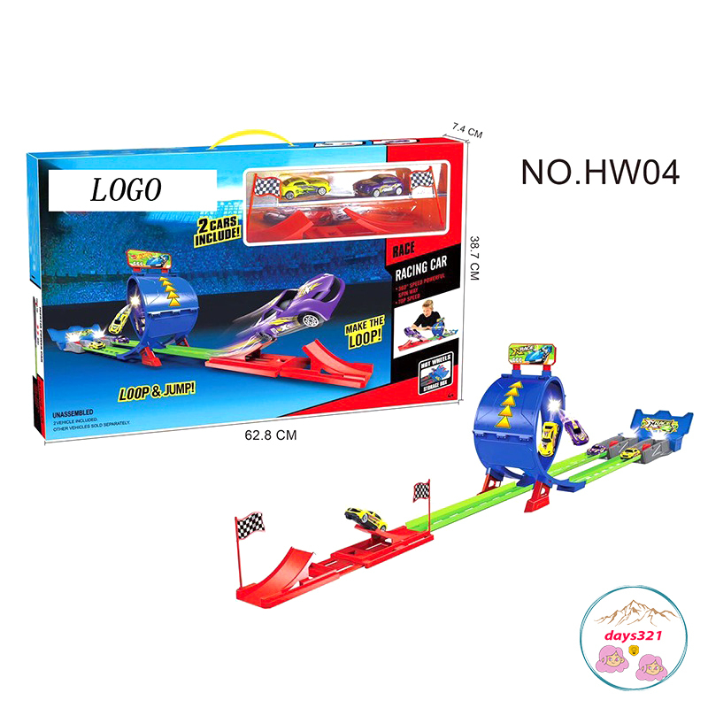 Bộ đường đua hotwheels mô hình đường đua gồm 2 vòng xoắn và 1 xe ô tô đồ chơi trẻ em