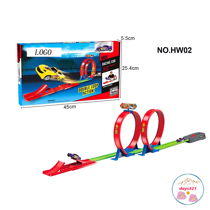 Bộ đường đua hotwheels mô hình đường đua gồm 2 vòng xoắn và 1 xe ô tô đồ chơi trẻ em