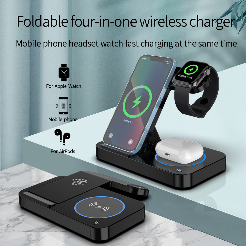 Đế Sạc Không Dây 15W 4 Trong 1 Có Thể Gập Lại Được Cho iPhone Samsung iPhone lihtning