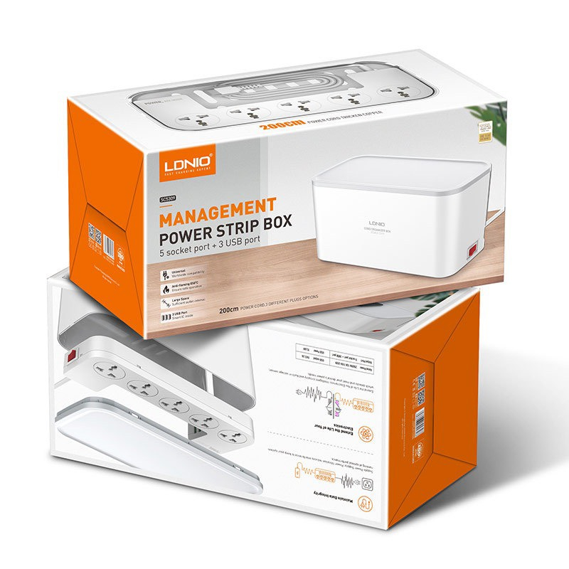 Hộp Nguồn 5 ổ cắm điện 2500W tích hợp sạc không dây điện thoại