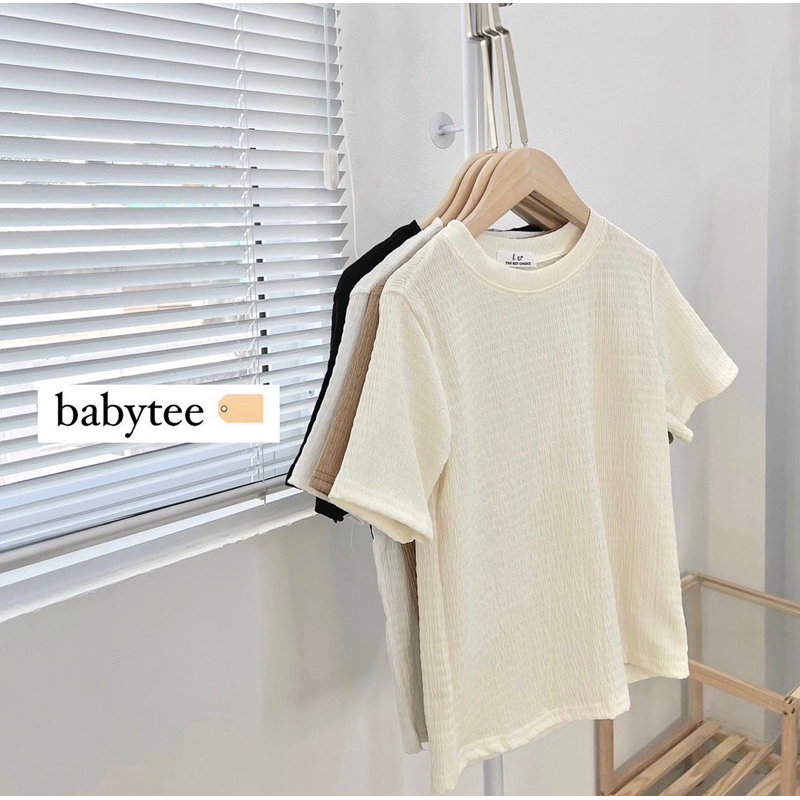 Áo xốp nhăn cộc tay cổ tròn UNDERCOOL  baby tee, Áo thun cộc tay nữ form vừa- phông gân tăm