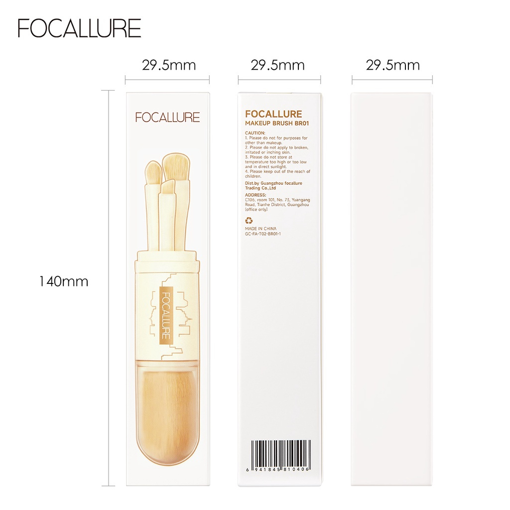 Hộp 4 cây cọ trang điểm FOCALLURE hai đầu chuyên nghiệp 48.5g FA-T02