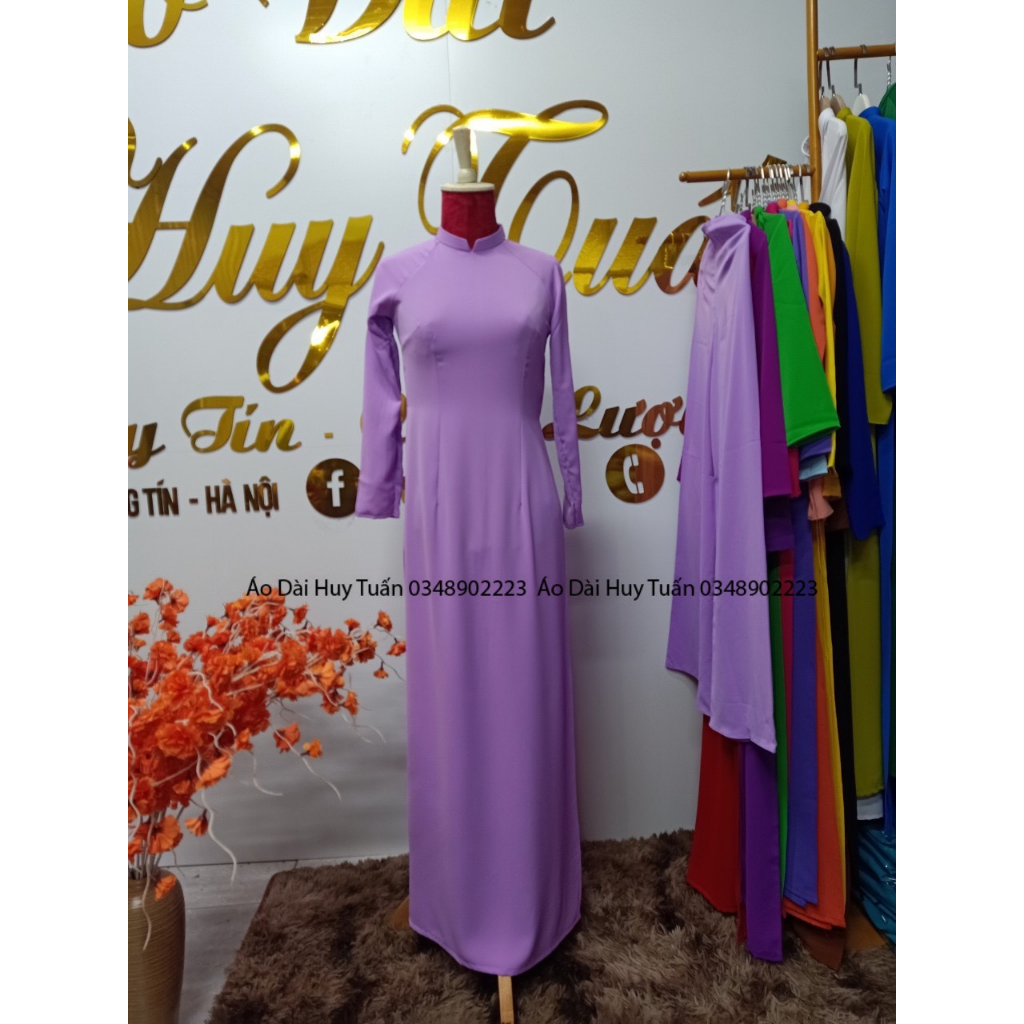 Áo dài truyền thống lụa Mỹ  màu tím hoa cà nhạt,  cổ 2 phân , trơn ,