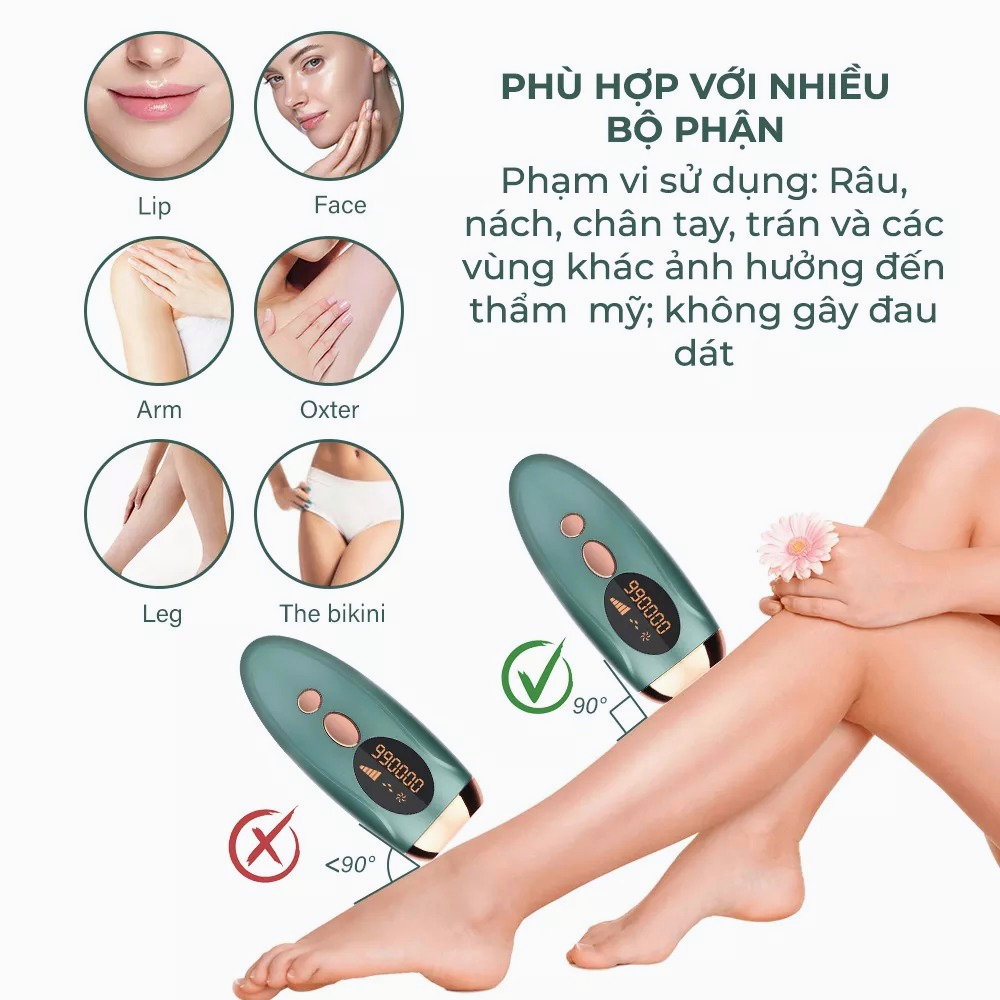 Máy triệt lông cầm tay IPL hàng chính hãng, máy triệt lông tay, lông nách, vùng kín，tặng kính và dao cạo,