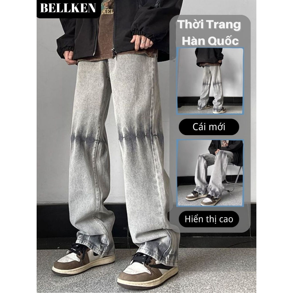 Quần jean baggy xanh bạc rách Gấu cá tính nam, ống đứng, dáng suông, không phai,
