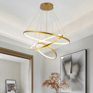 Đèn thả trần trang trí phòng khách TEMPO 3 vòng to 40x60x80cm 3 chế độ màu ánh sáng có điều khiển từ xa