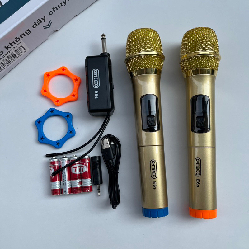 Micro không dây karaoke Ontekco E6s gold bản cao cấp Chuyên Dành Cho Mọi Loa Kéo, Âm Ly, Tần Số 50, Hát Nhẹ Êm Đa Năng
