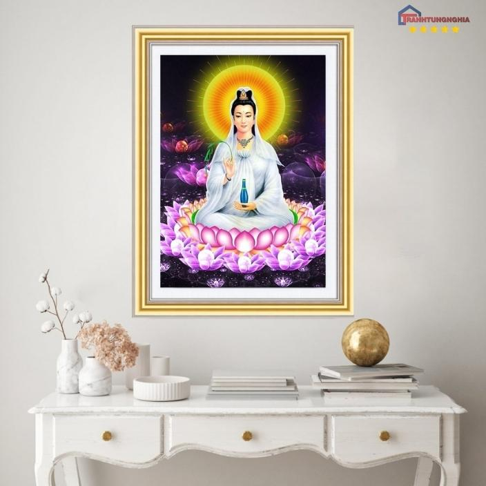 Tranh đính đá, tranh thêu chữ thập quan thế âm bồ tát