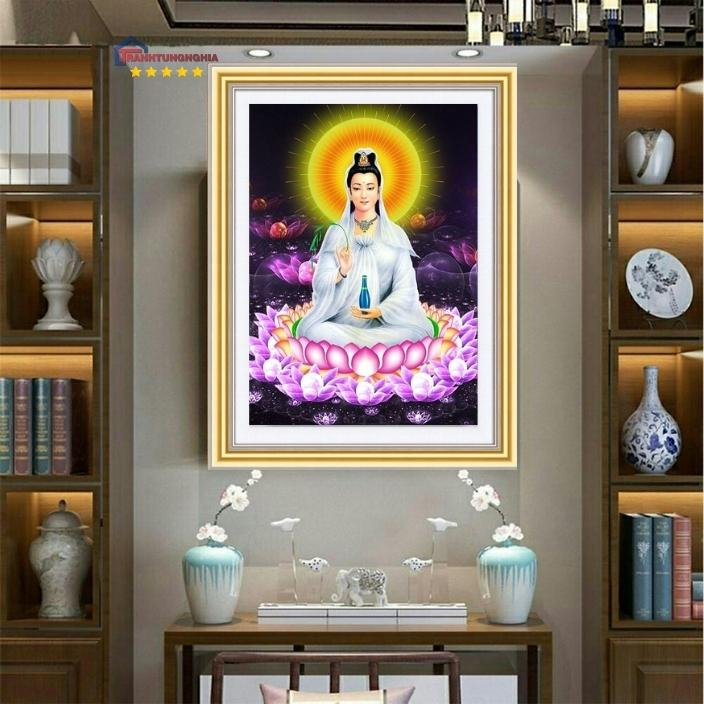 Tranh đính đá, tranh thêu chữ thập quan thế âm bồ tát