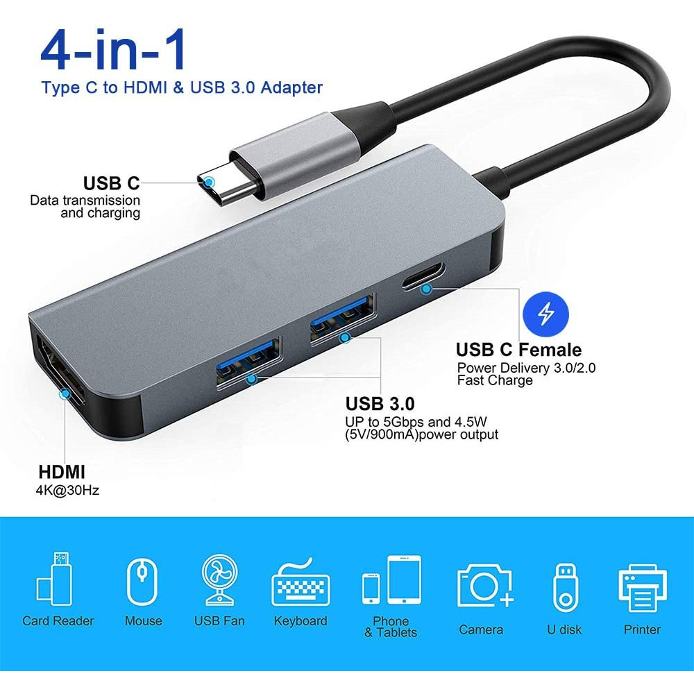 Cáp chuyển USB Type c to HDMI + USB 3.0 + USB C cao cấp