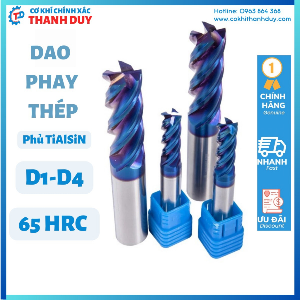 Combo 4 dao phay thép CNC 1mm 2mm 3mm 4mm mũi phay kim loại độ cứng 65 HRC