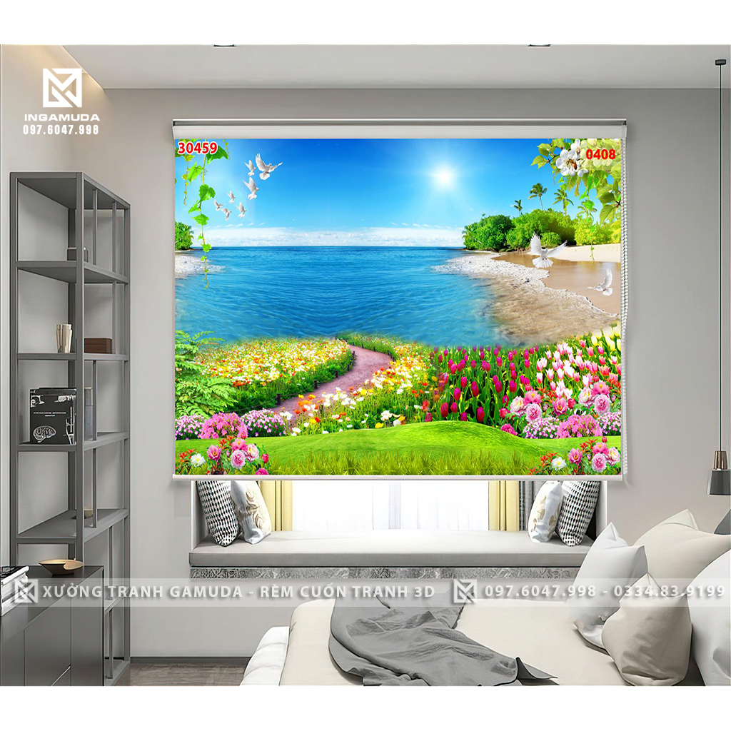Rèm Cuốn In Tranh 3D Họa Tiết Biển Thoáng Phục Vụ 24/24h