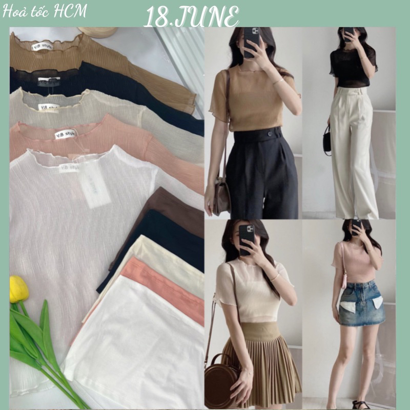 Set áo voan tơ trơn kèm quây lót màu basic siêu xinh 18June