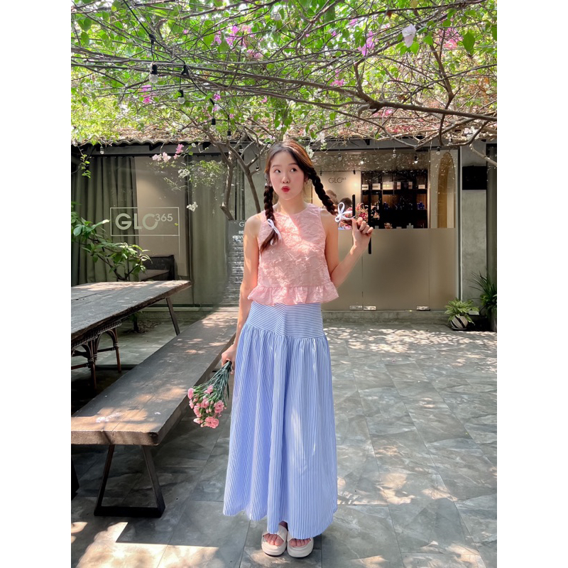 Chân váy nữ dài thiết kế nữ tính dịu dàng dáng xoè hoạ tiết sọc Jupia Skirt - Sibling House