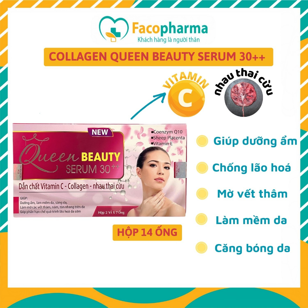 Collagen queen beauty serum 30++ vitamin C thai nhau cừu giúp dưỡng ẩm làm mềm da mờ vết thâm chống lão hoá TPN6.10