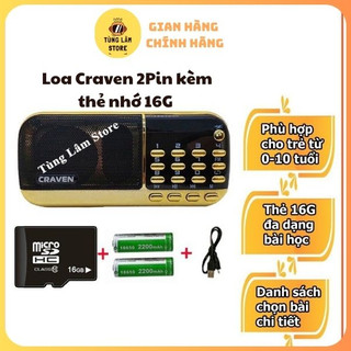 Combo loa craven cr-836s 2 pin, loa tắm ngôn ngữ, nghe tiếng anh cho bé, đài fm kèm thẻ nhớ 16gb