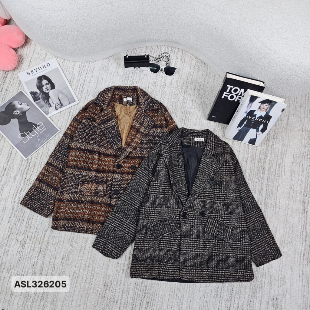 Áo Khoác Dạ Tweed From Rộng Cổ Vest sọc Caro 2 lớp Cao Cấp Cho Nam Và Nữ