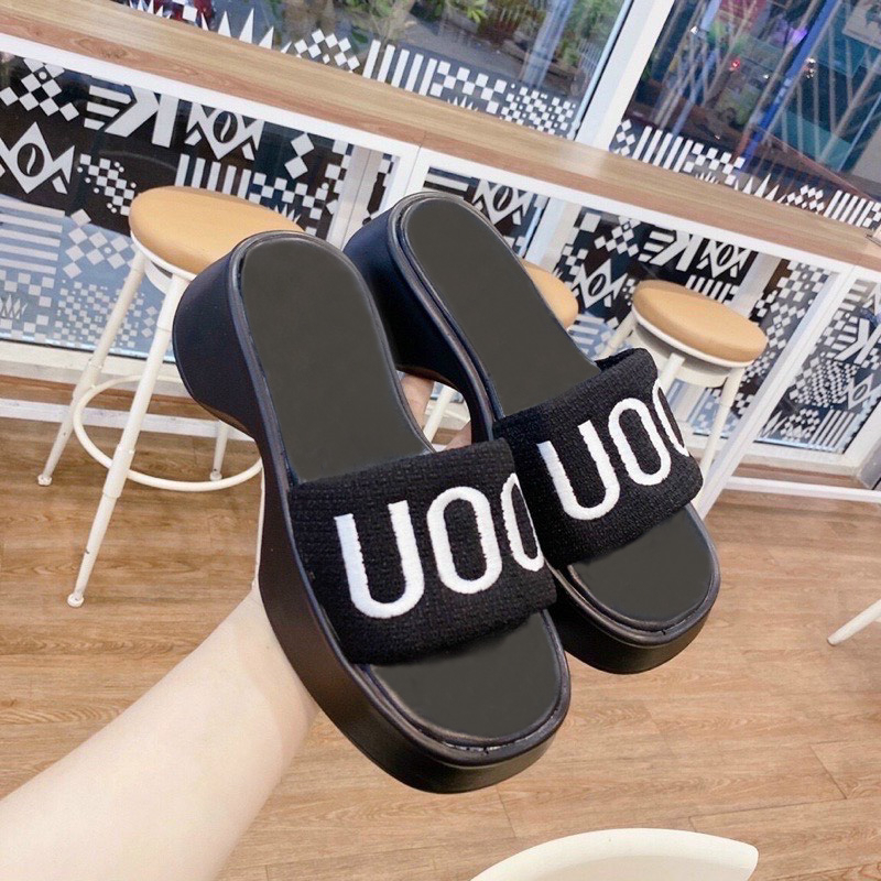 Dép nữ quai ngang thêu chữ UOO đế cao siêu nhẹ êm chân - Dép nữ DLN56