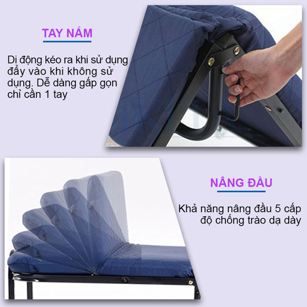 Giường gấp, Giường xếp đa năng, có thể xếp thành ghế, 5 cấp độ nâng đầu - Nikita mẫu mới 2023