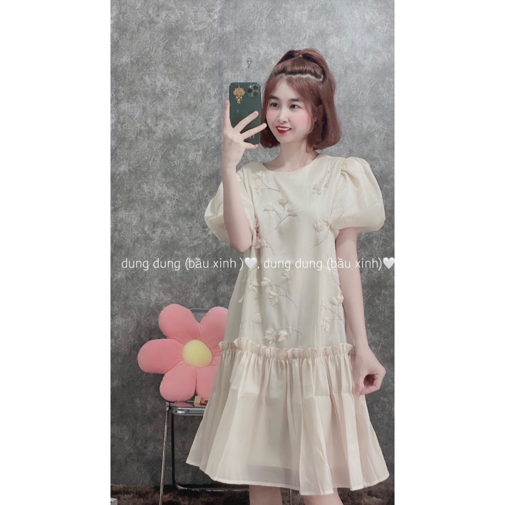 VÁY BẦU BABYDOLL THIẾT KẾ HOA SAM NỔI REN ĐẸP- ĐẦM CÔNG SỞ VÁY DỰ TIỆC CHẤT MỀM ĐẸP