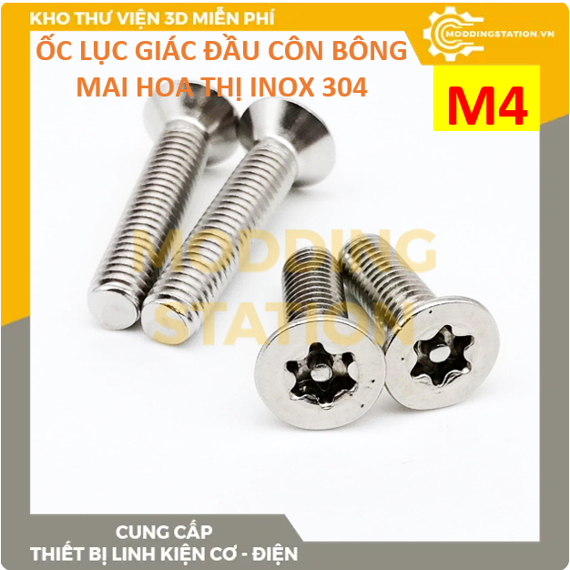 Ốc Lục giác đầu CÔN BÔNG MAI HOA THỊ inox 304 size M4x6, M4x8, M4x10, M4x12, M4x14, M4x16, M4x18, 20, 25, 30, 35, 40mm