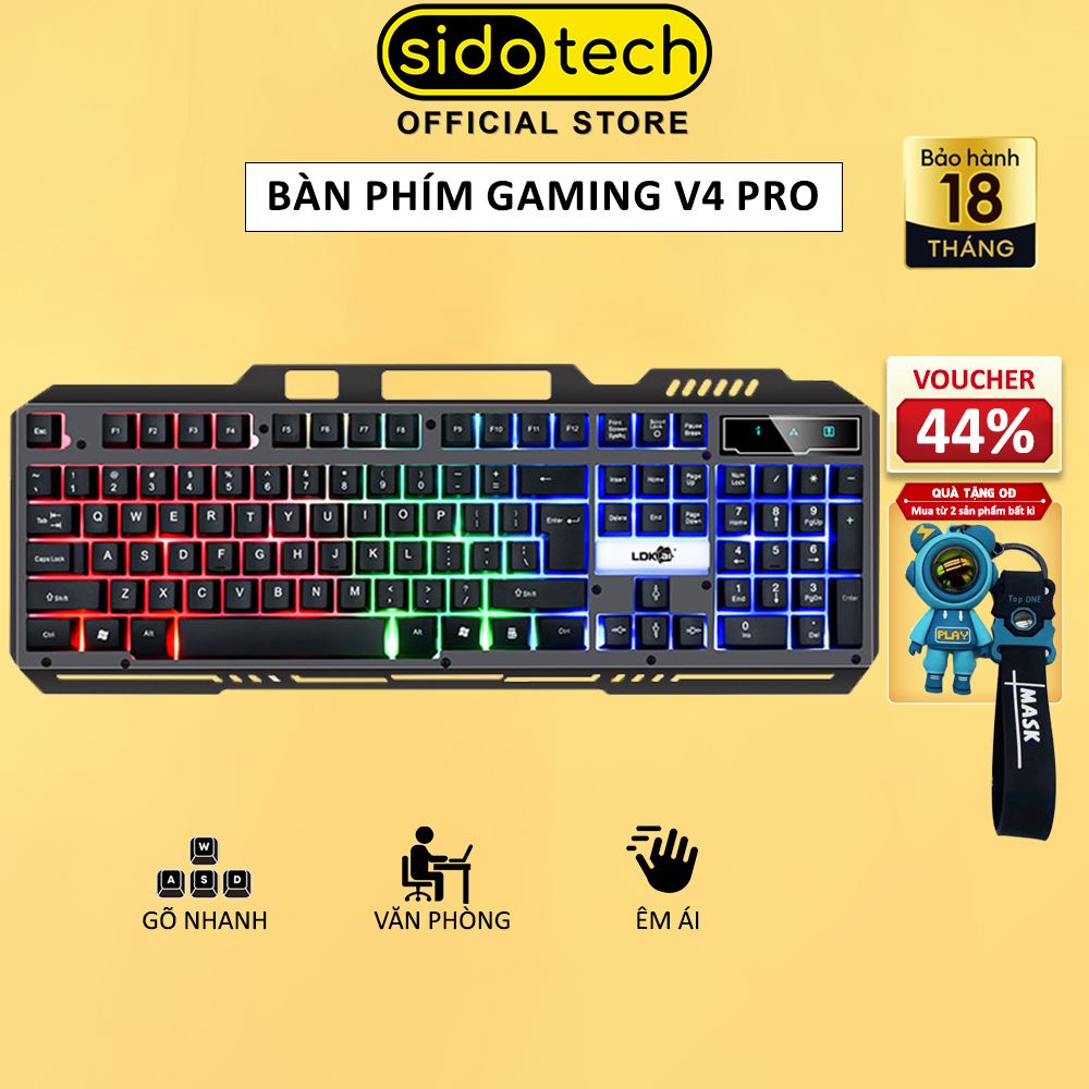 Bàn phím máy tính gaming SIDOTECH V4 Pro led RGB có dây thiết kế công thái học chơi game pc laptop esports văn phòng
