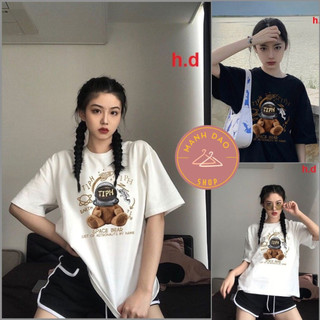 Áo phông gấu 3158 phi hành gia in chữ Tịph hai màu Đen - Trắng HOT TREND