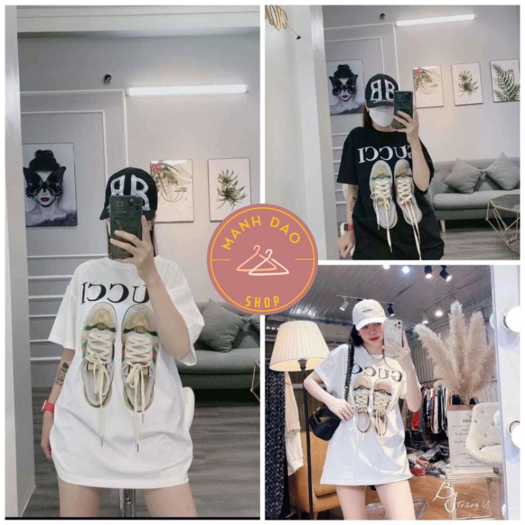 Áo phông cộc tay in giày thắt nơ - Áo thun suông phong cách vintage màu ĐEN | TRẮNG cá tính ulzzang HOT