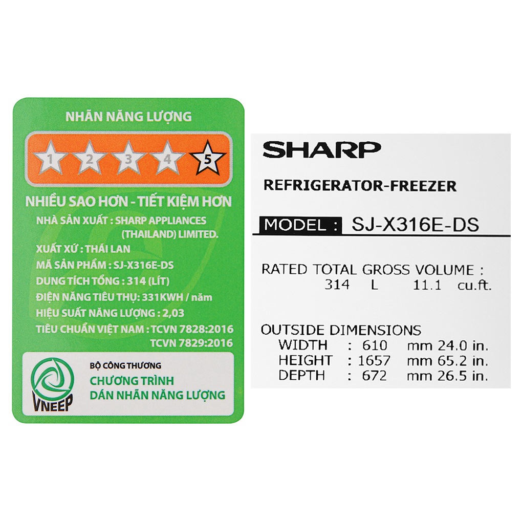 Tủ lạnh Sharp Inverter 314 lít SJ-X316E-DS