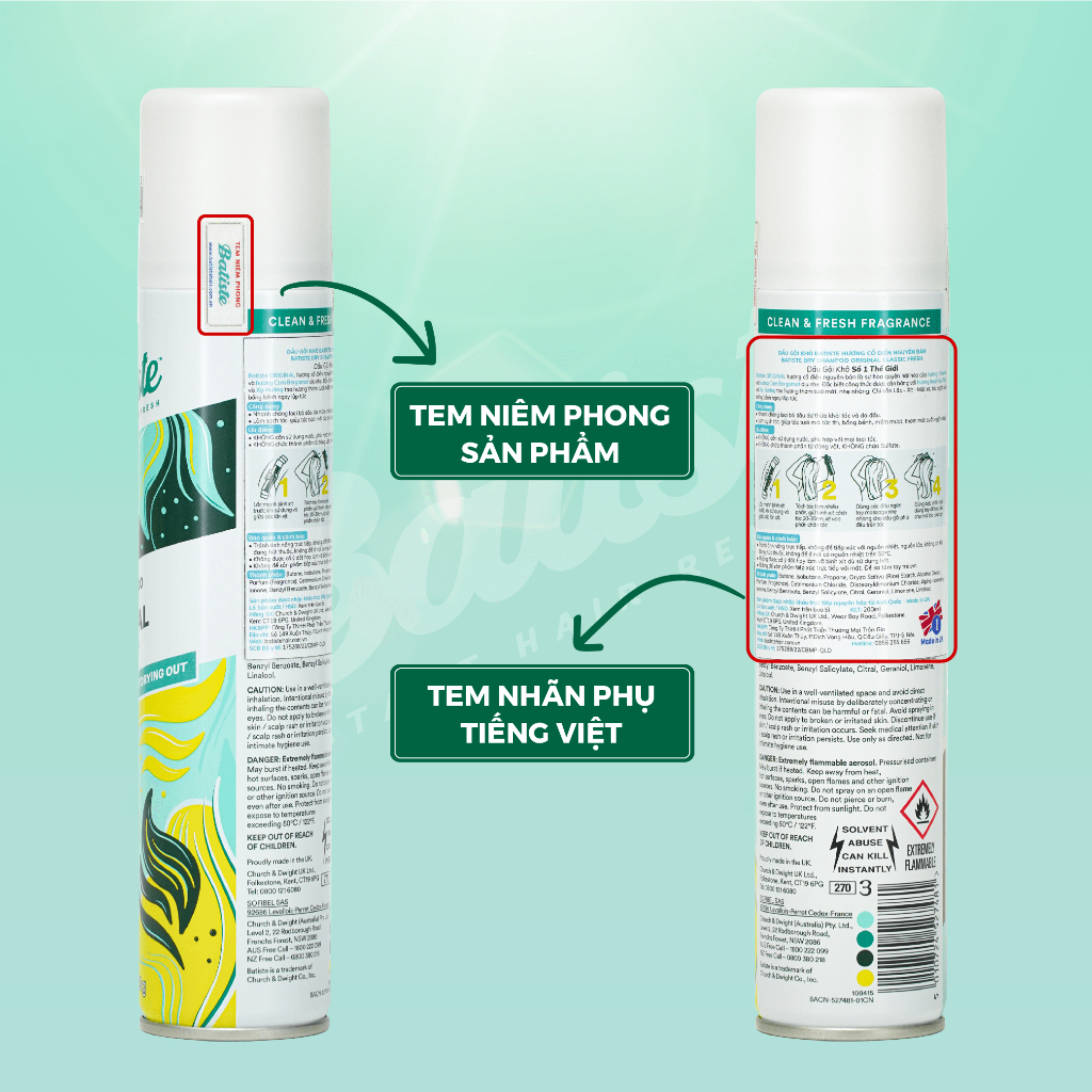 Dầu Gội Khô Mini Batiste Dry Shampoo Hết Ngứa, Hết Bết Dính Tóc Bồng Bềnh Tức Thì 200ml/50ml