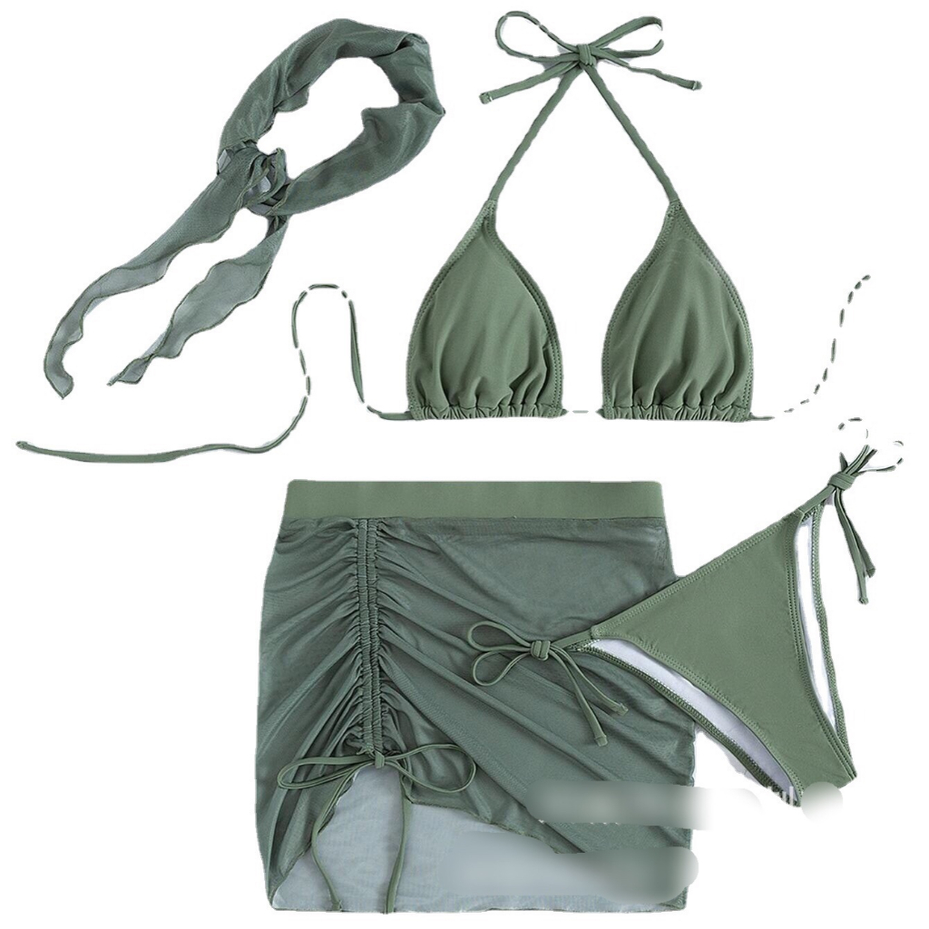 Bikini tam giác xanh rêu set 4 mảnh mẫu mới