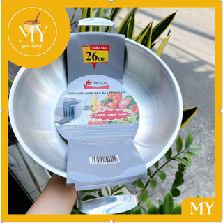  Chảo Inox  2 quai Sâu lòng 304 Ba Lớp Đáy Từ  Cao Cấp  Ticook  