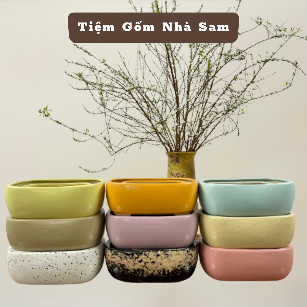 Chậu sứ hình thuyền của Tiệm Gốm Nhà Sam, Chậu trồng cây phù hợp trồng cây mini/bonsai, sen đá, xương rồng, tiểu cảnh