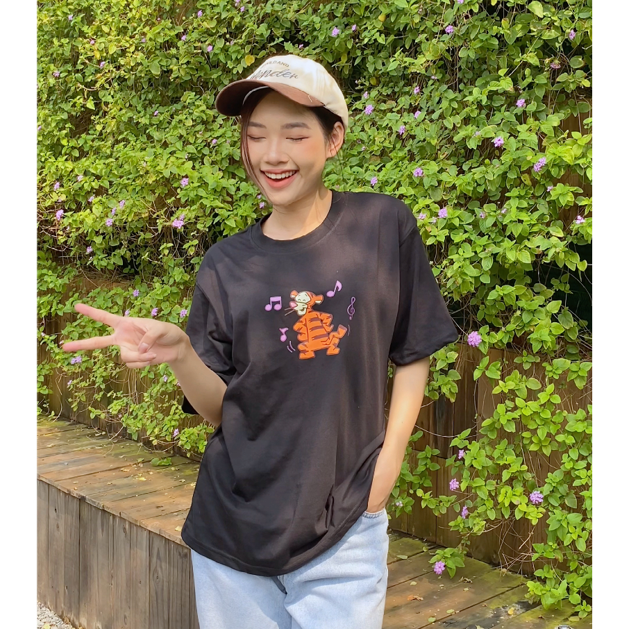 Áo thun Unisex hoạt hình GẤU POOH vải cotton oversize tay lỡ form rộng