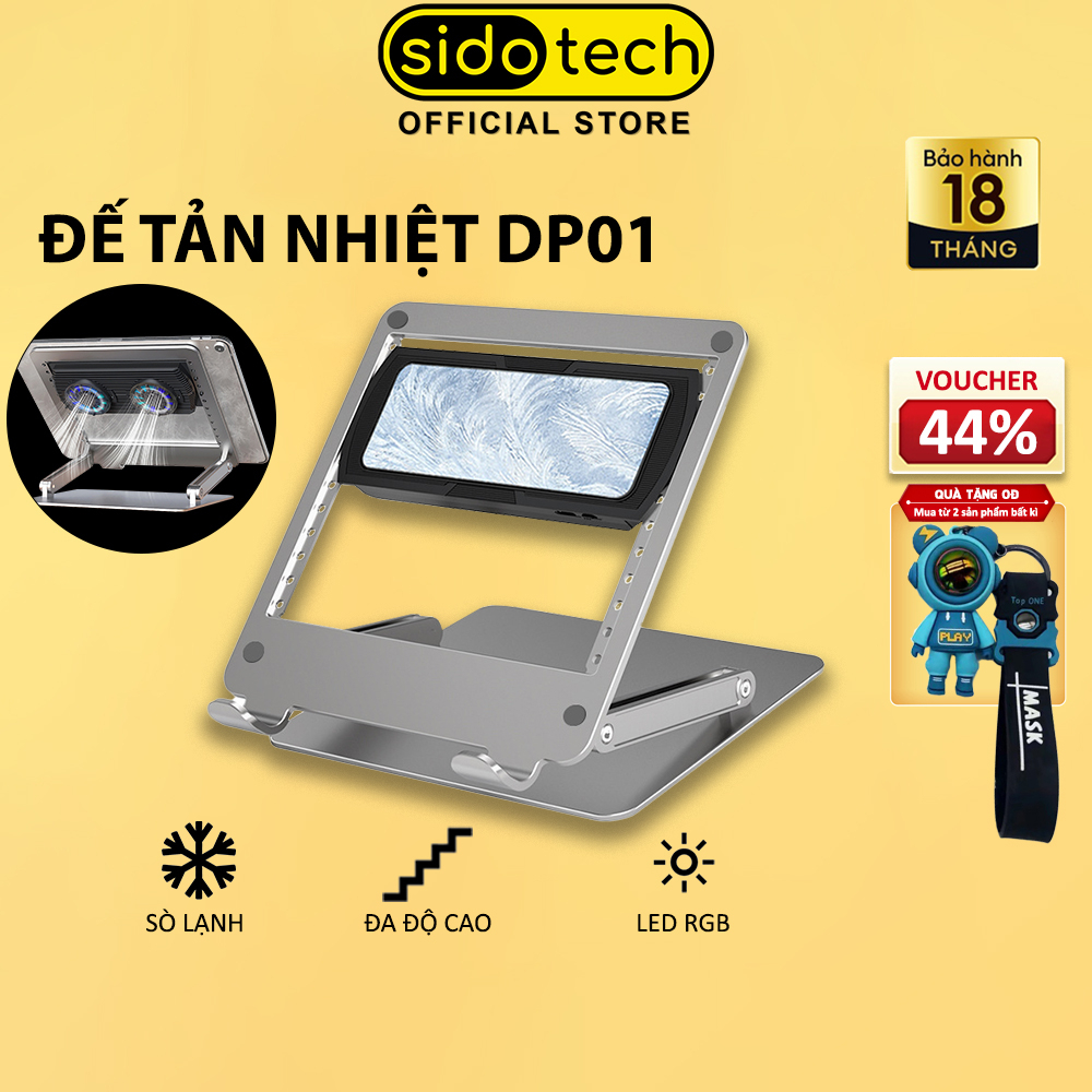 Đế tản nhiệt laptop máy tính bảng sò lạnh SIDOTECH DP01 giá đỡ mcbook tablet nhôm silicone chống trượt LED RGB gaming