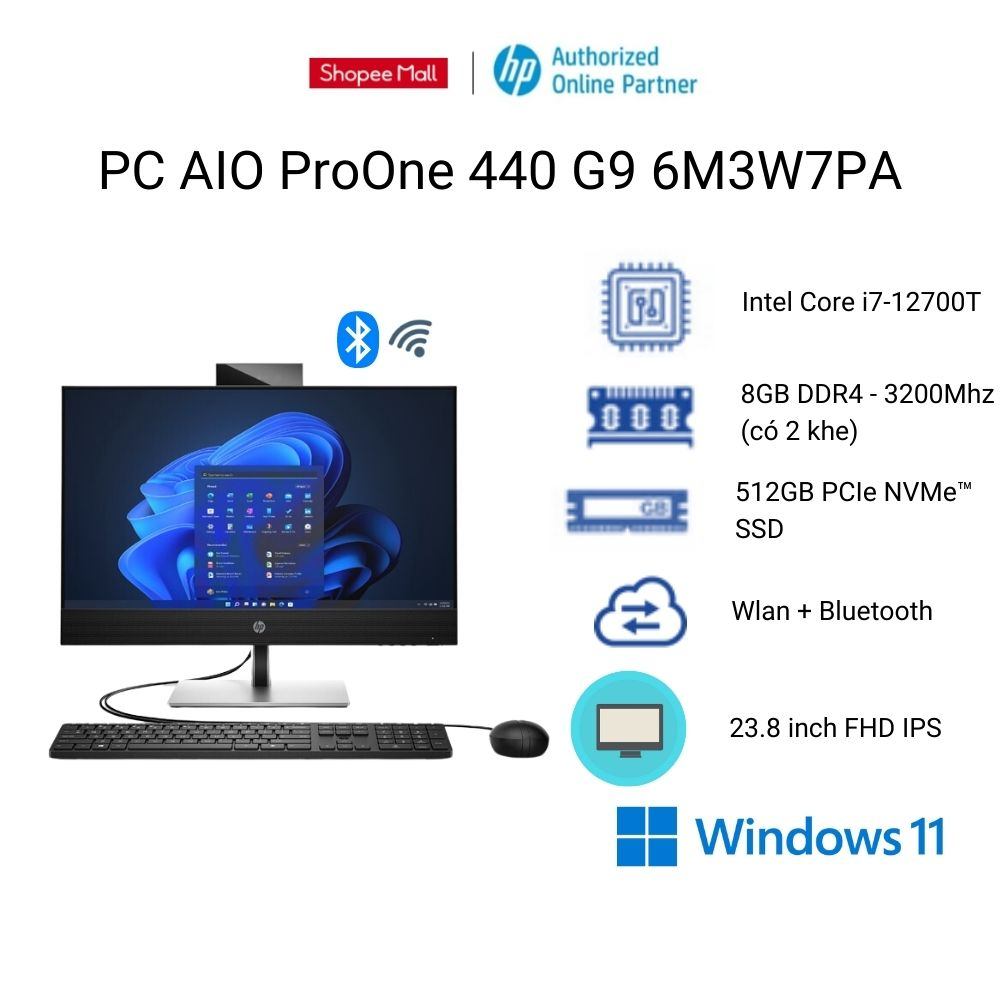 Máy tính để bàn HP ProOne 440 G9 AIO NT 6M3W7PA (Core i7-12700T|8GB|512GB|23.8inch FHD